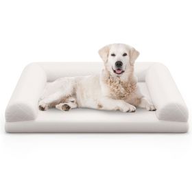 36" Orthopedic Dog Bed,Egg-Foam Dog Crate Bed with 3-Side Bolster and Removable Washable Bed Cover,Beige