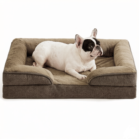 Dog Bed Orthopedic, Dog Sofa for Small Dogs Supportive Foam Pet Cushions Bed with Washable Removable Cover, Egg-Crate Foam, Waterproof Lining Bot (Color: Brown)