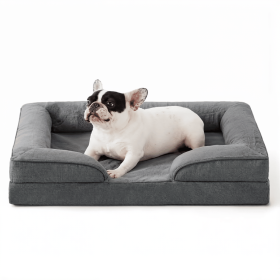 Dog Bed Orthopedic, Dog Sofa for Small Dogs Supportive Foam Pet Cushions Bed with Washable Removable Cover, Egg-Crate Foam, Waterproof Lining Bot (Color: Grey)